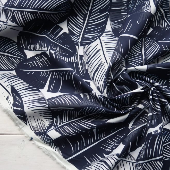 Feather Palm - Navy - Cotton Lawn - Image 3
