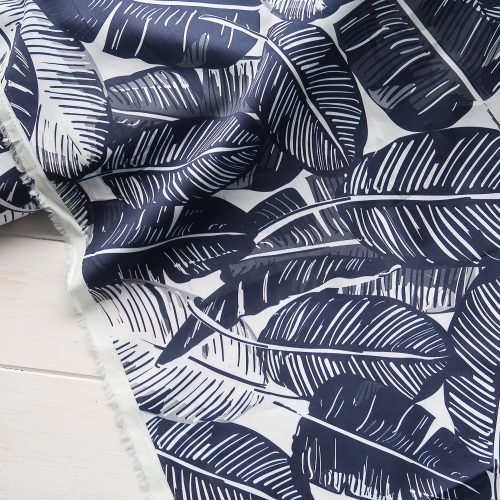 Feather Palm - Navy - Cotton Lawn