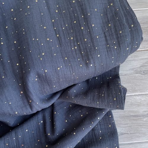 Gold Speckled Double Gauze - Dusky Blue