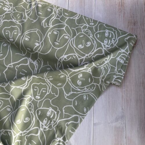 Crowded Faces - Sage - Cotton Lawn