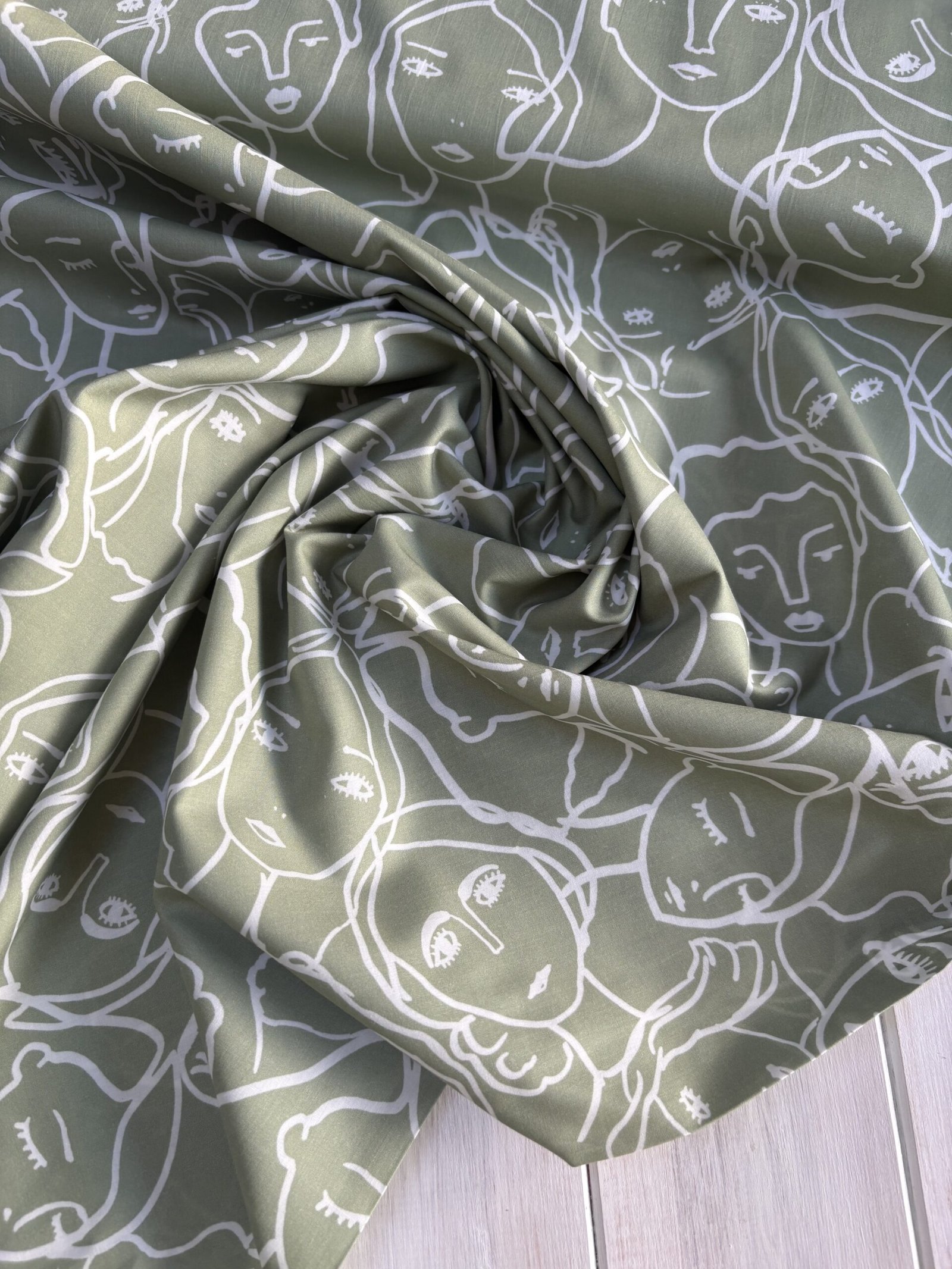 Crowded Faces - Sage - Cotton Lawn - Image 5