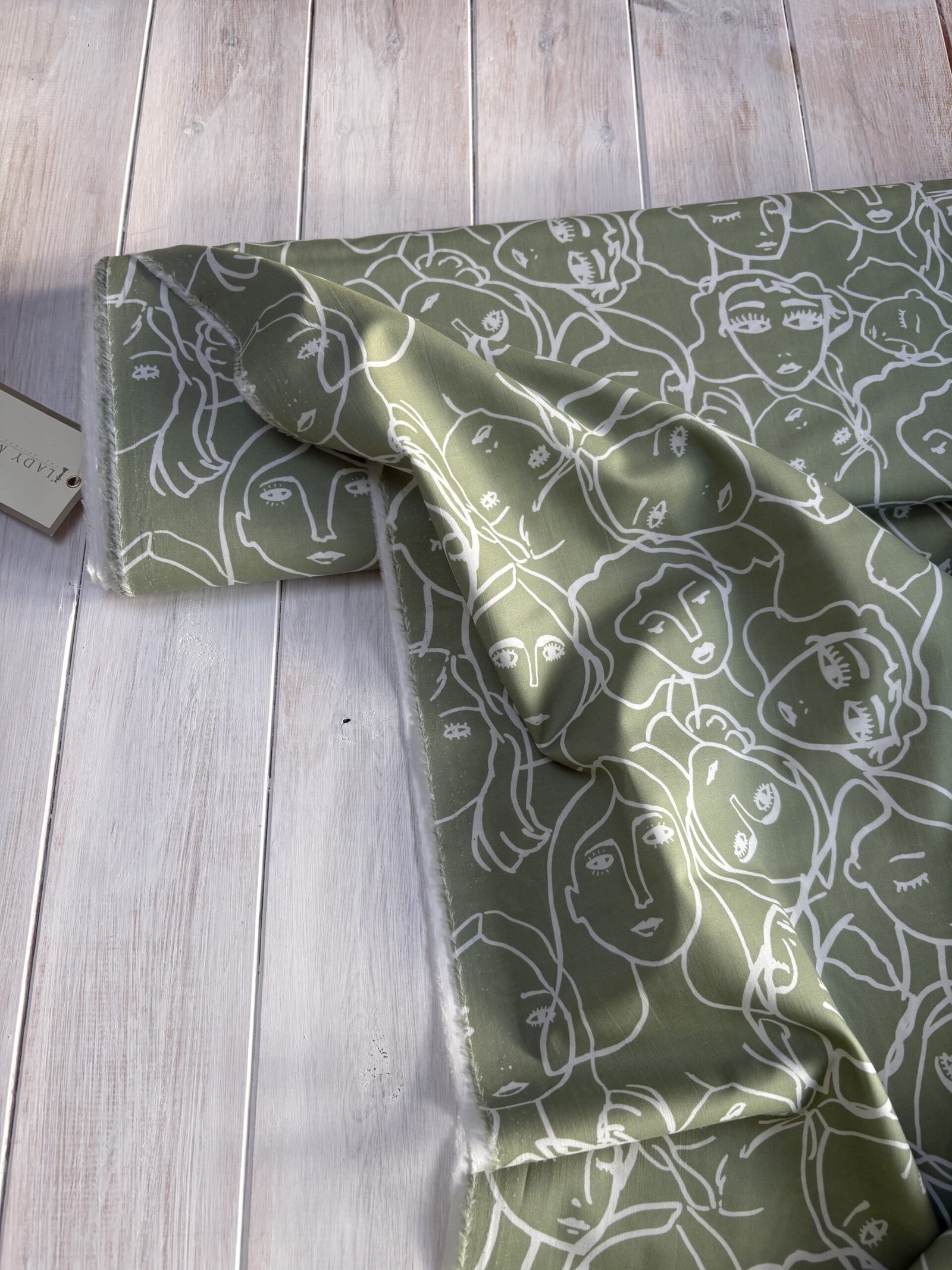 Crowded Faces - Sage - Cotton Lawn - Image 3