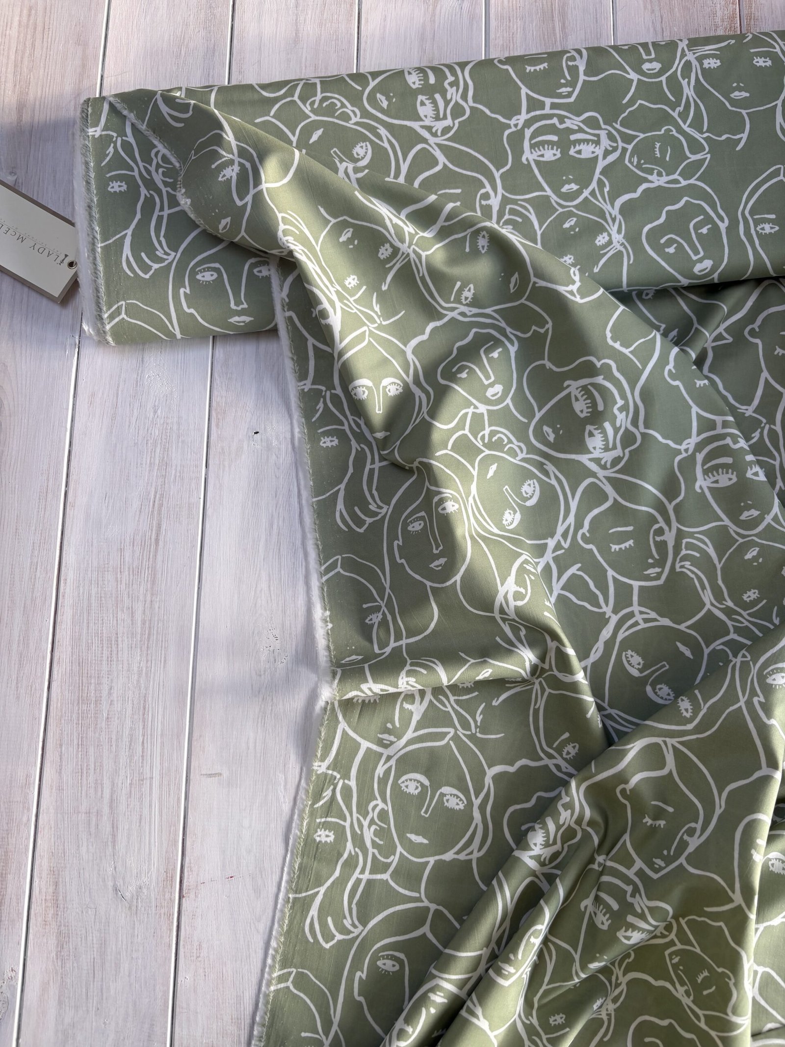 Crowded Faces - Sage - Cotton Lawn - Image 2