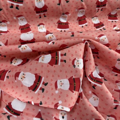 Happy Santas - Pink - Polycotton