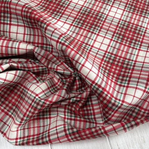 Christmas Tartan Cotton - White
