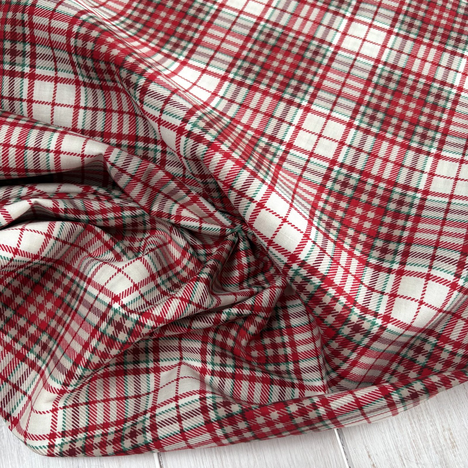 Christmas Tartan Cotton - White