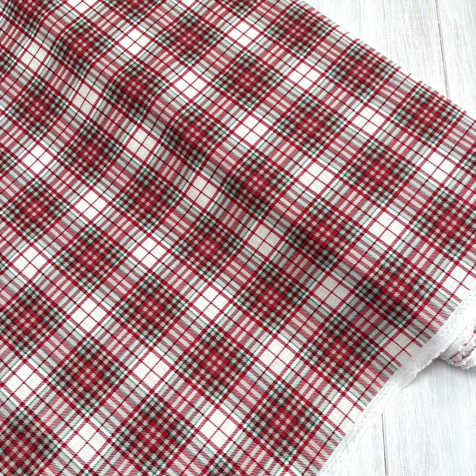 Christmas Tartan Cotton - White - Image 3