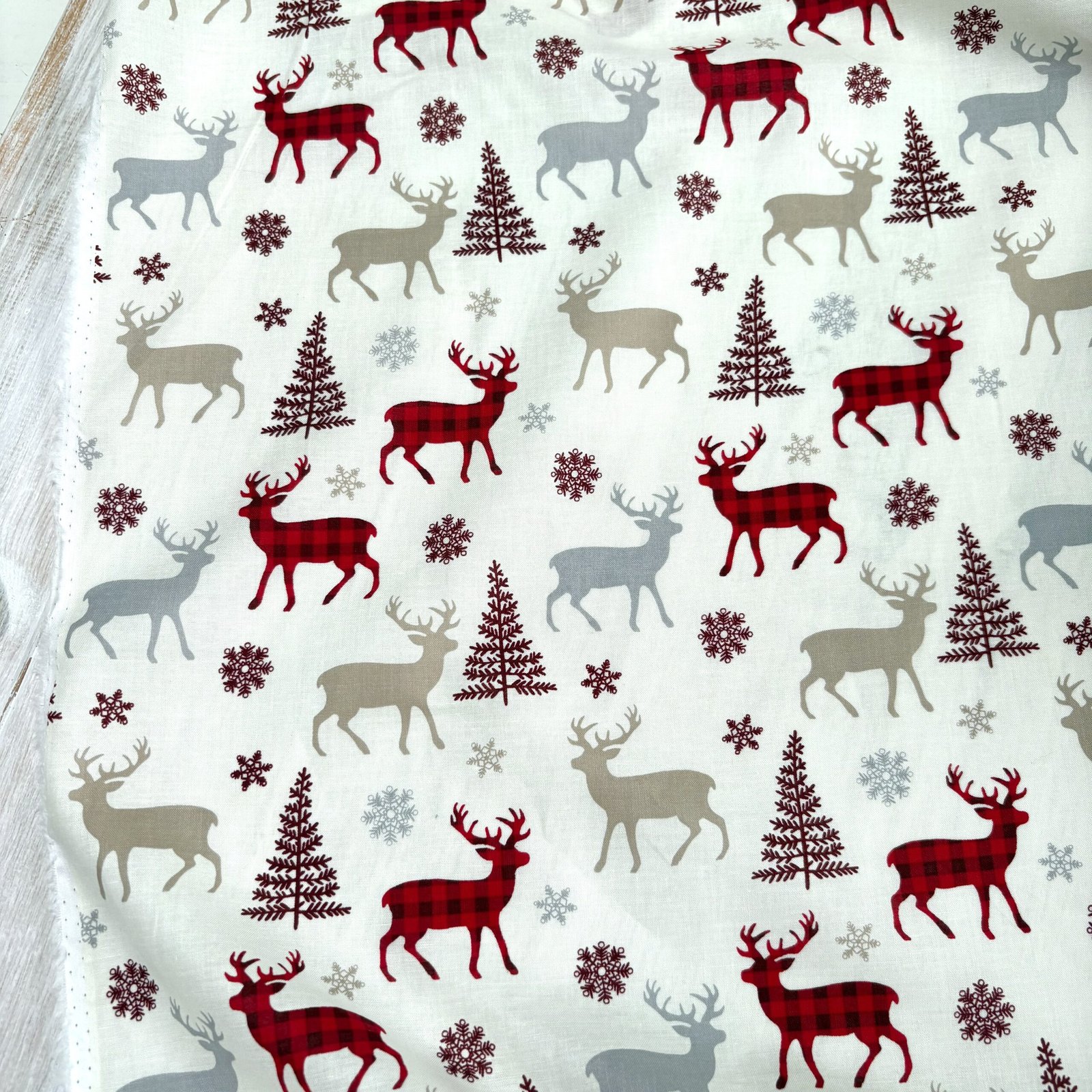 Tartan Reindeer Cotton - Ecru - Image 3