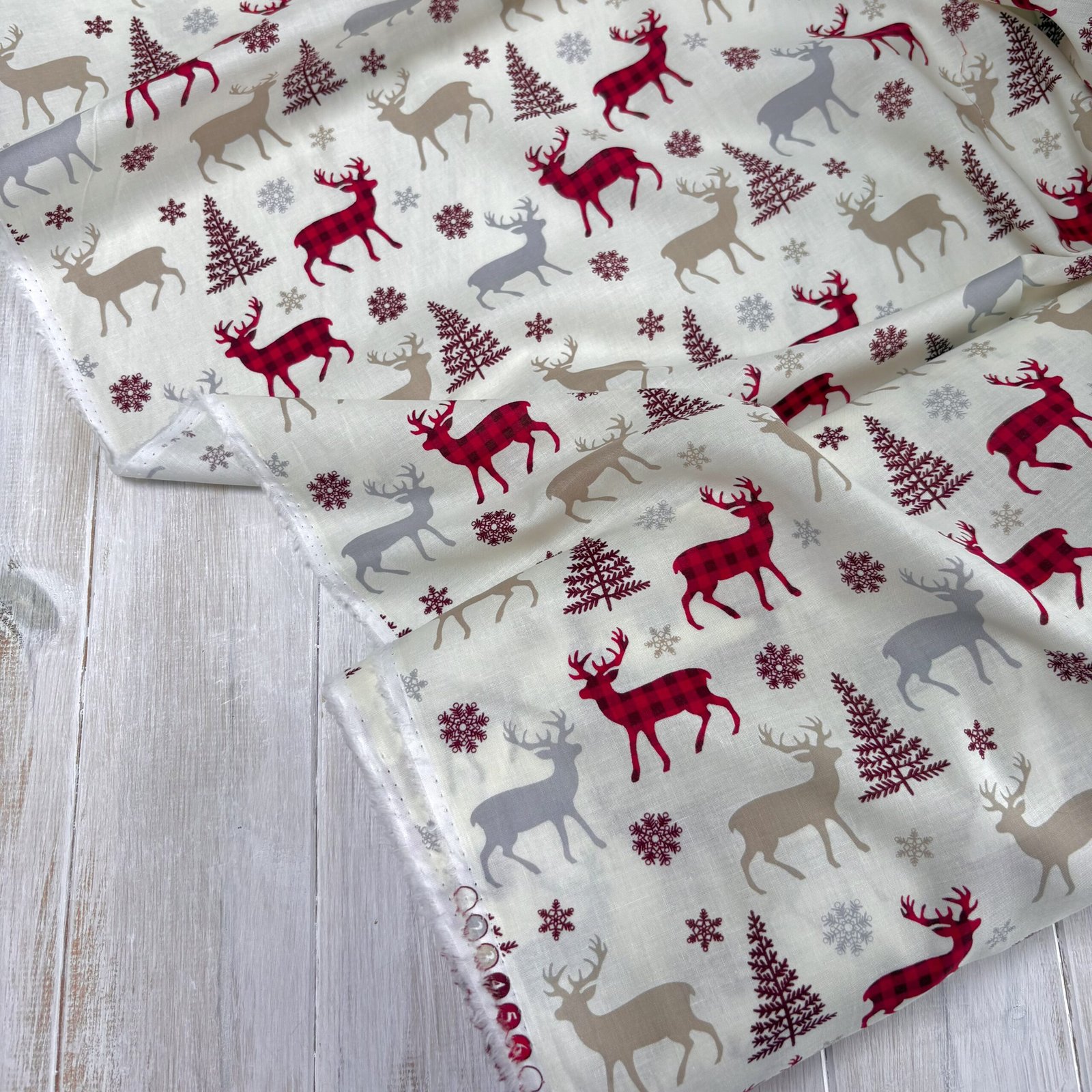 Tartan Reindeer Cotton - Ecru
